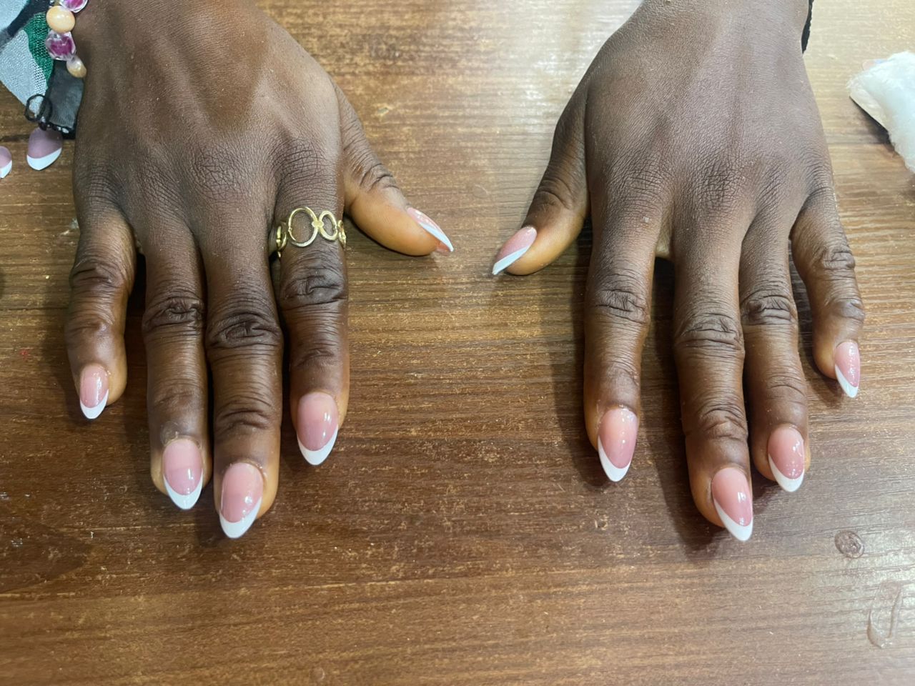Glossy stiletto nail art — full set